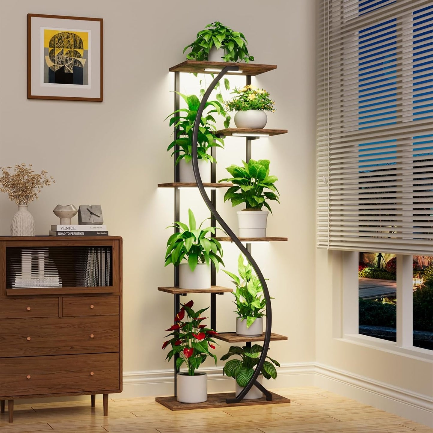 Soporte plantas 59pulg luz crecimiento estante metal 7 niveles