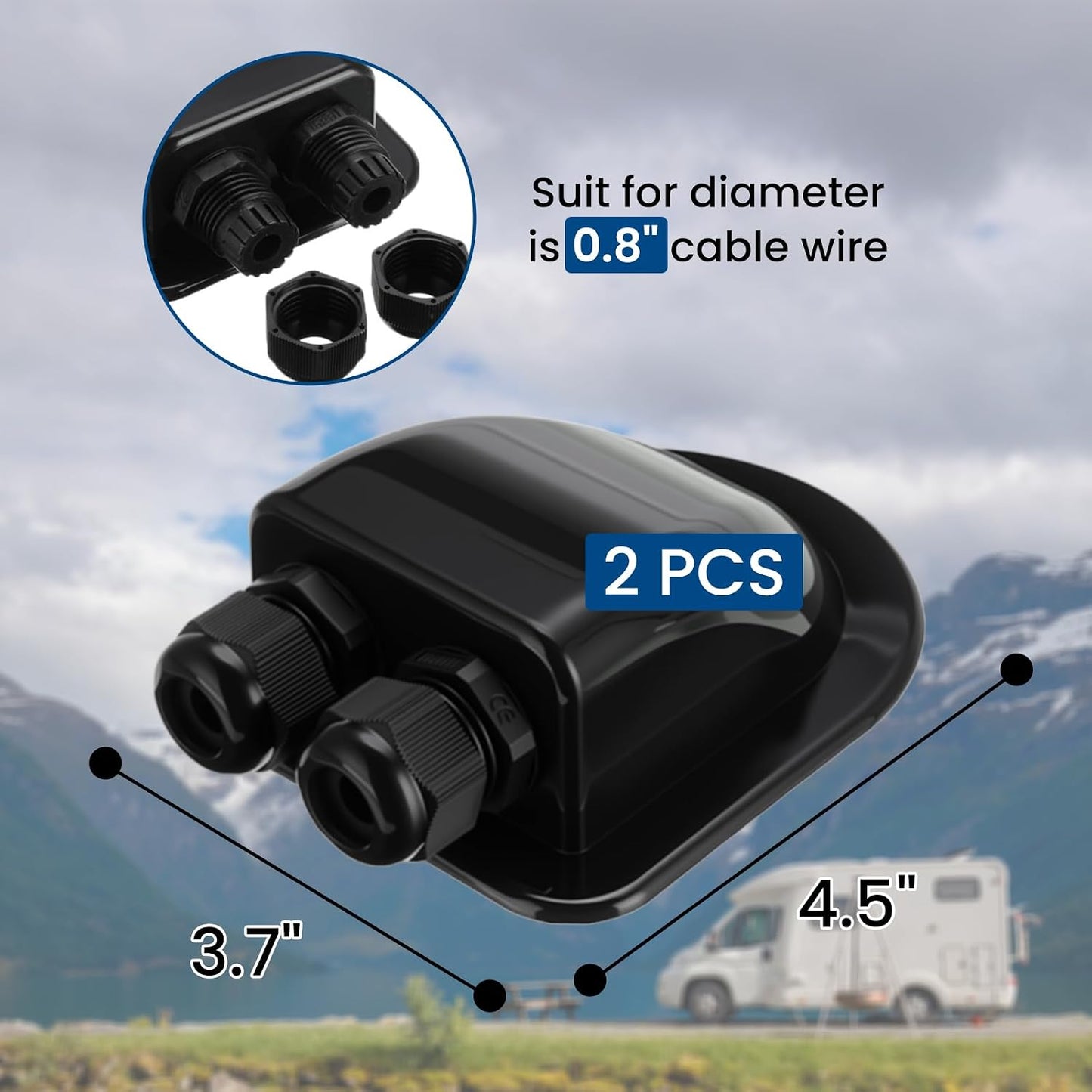 Prensaestopas doble ABS para RV barco caravana 0.8" negro
