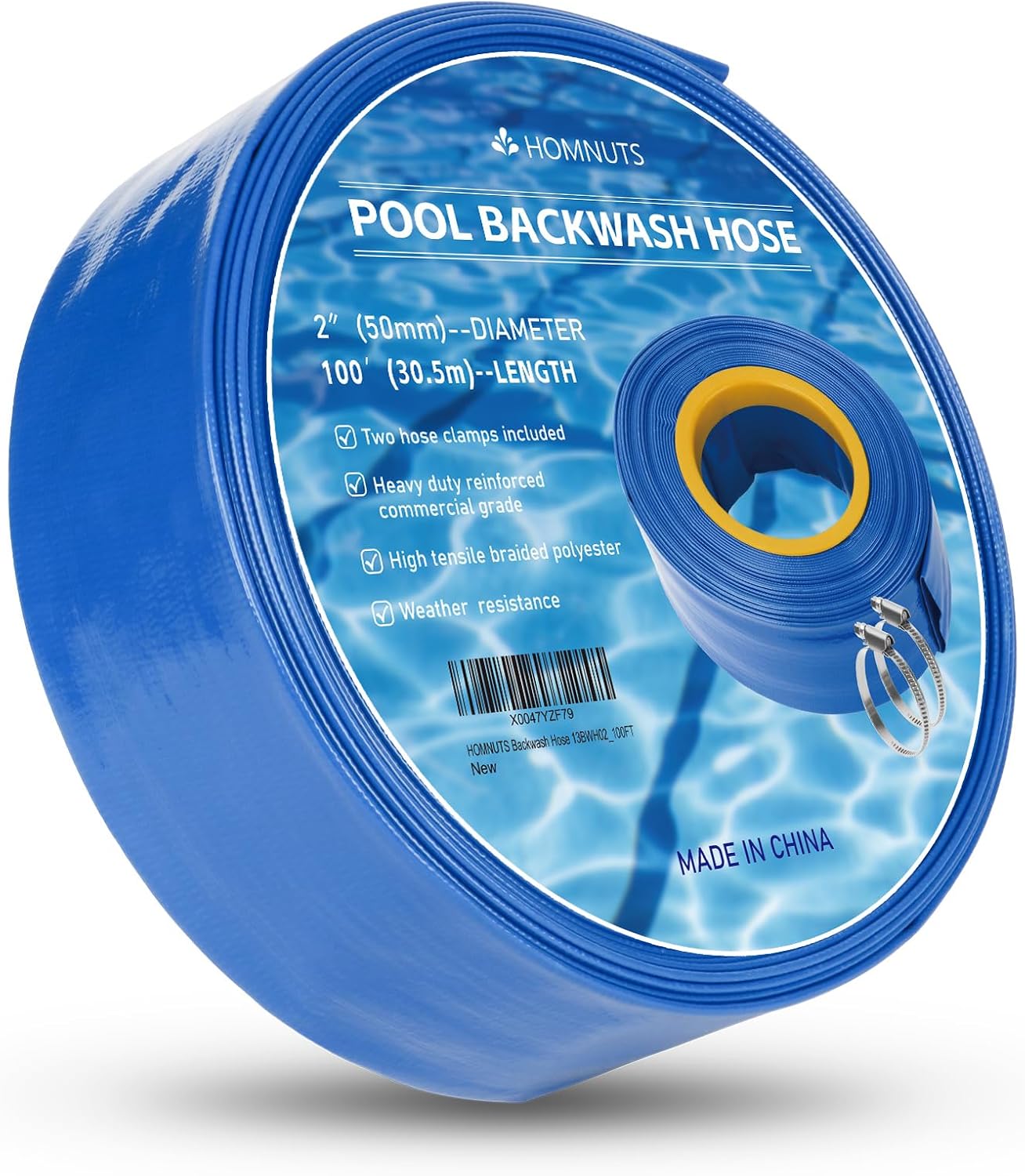 Manguera retrolavado piscina PVC 2" x100ft azul