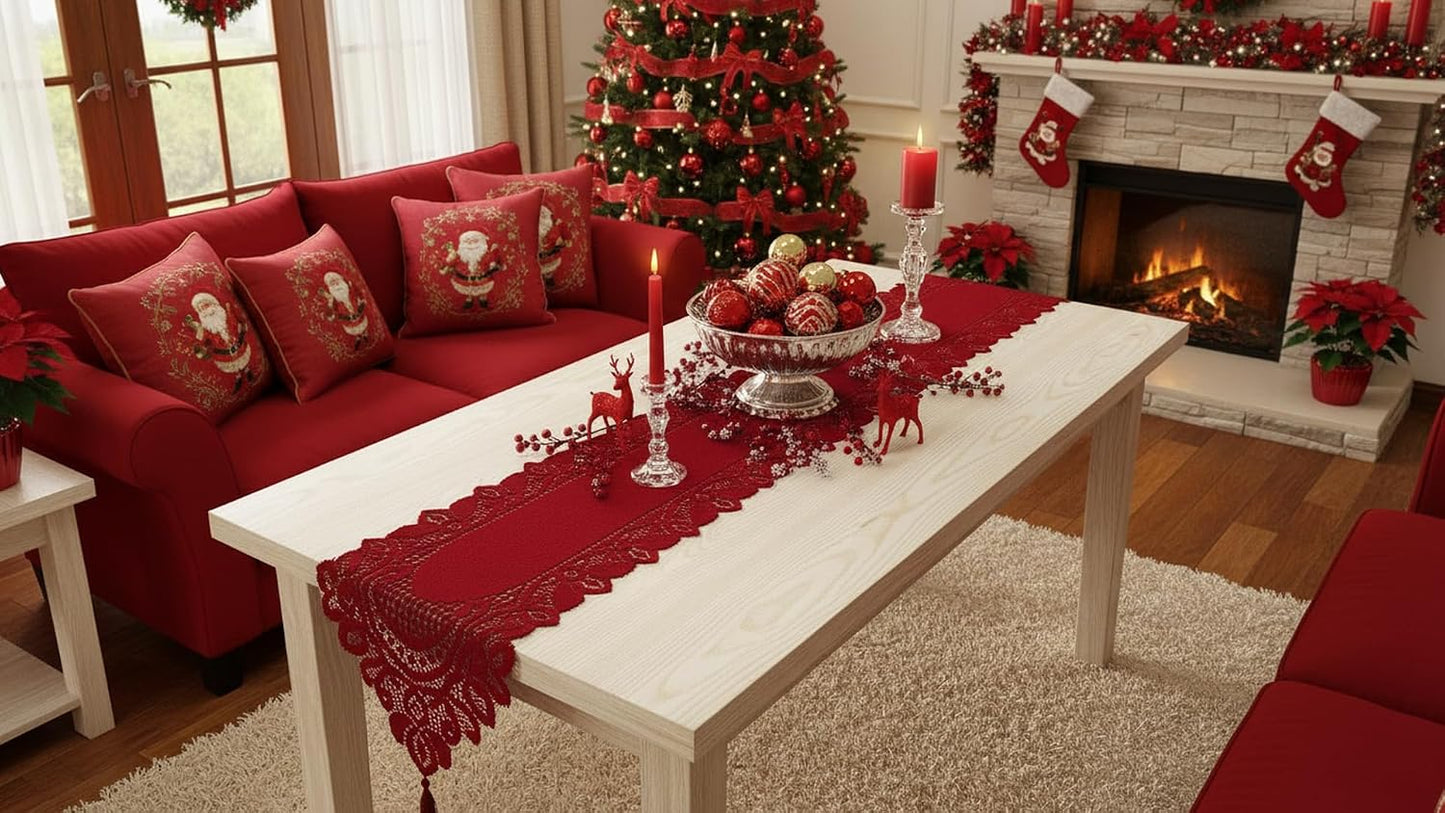 Camino mesa encaje decoración boda navidad 13x70pulg rojo