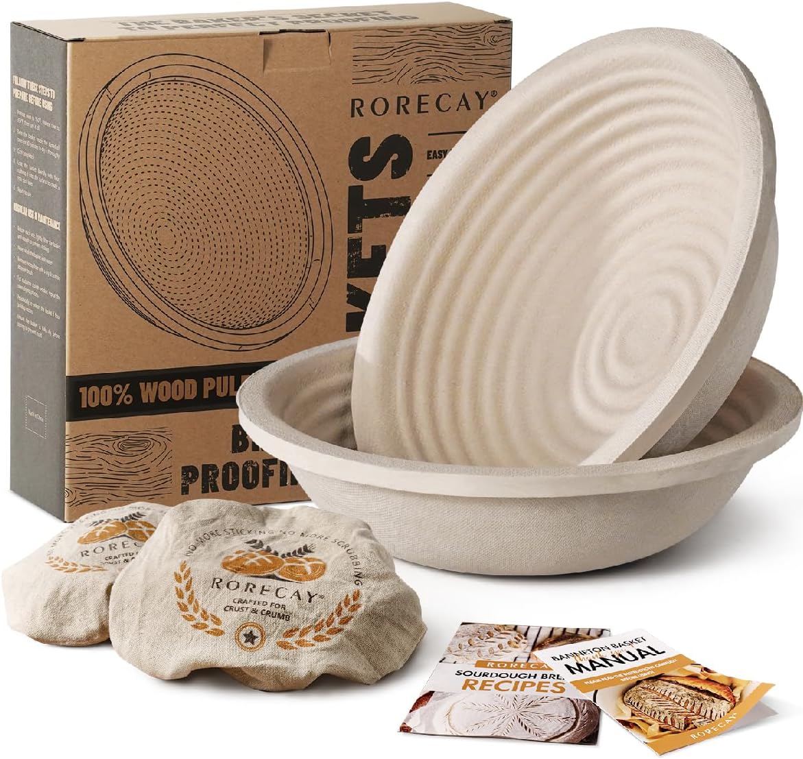 Set 2 Cestas Banneton Madera 21,6cm Con Forro Antiadherente