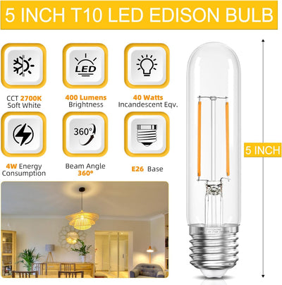Bombilla LED Edison T10 E26 2700K blanco cálido 4W 400lm
