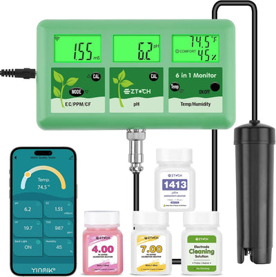 Monitor de pH EC PPM para hidropónica con solución calibración y limpieza