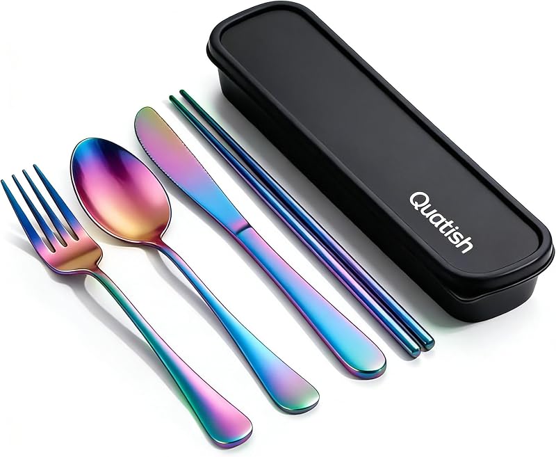 Set 5 Pzas Cubiertos Acero Inox Portátiles Reutilizables
