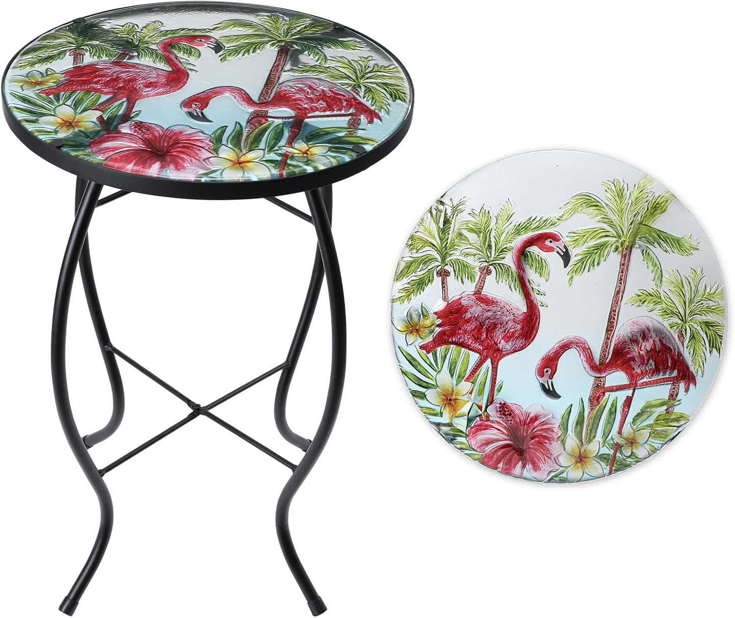 Mesa auxiliar redonda cristal para exterior e interior 14"