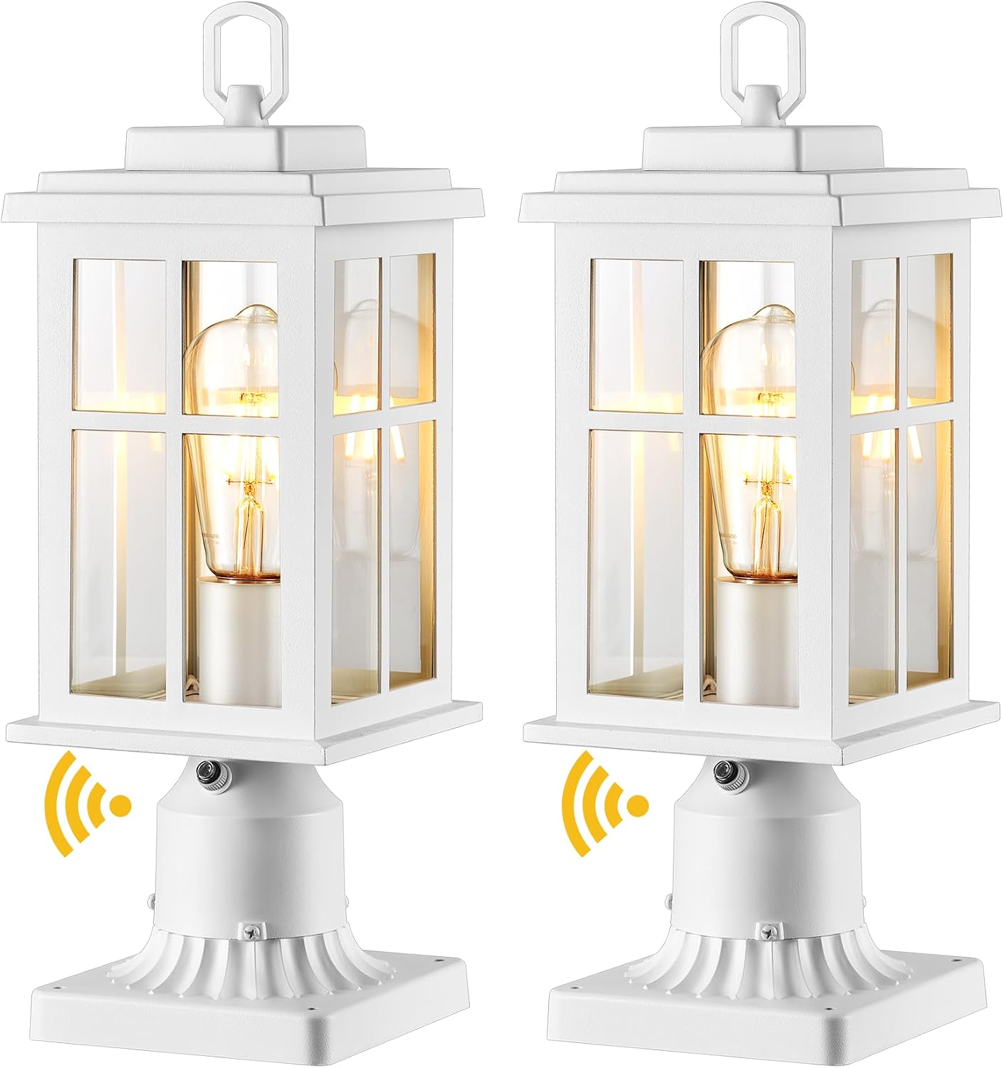 2 Luces Poste Exterior Blanca Base Muelle Impermeable