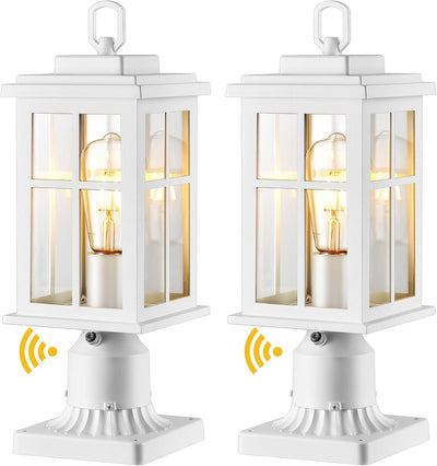 2 Luces Poste Exterior Blanca Base Muelle Impermeable