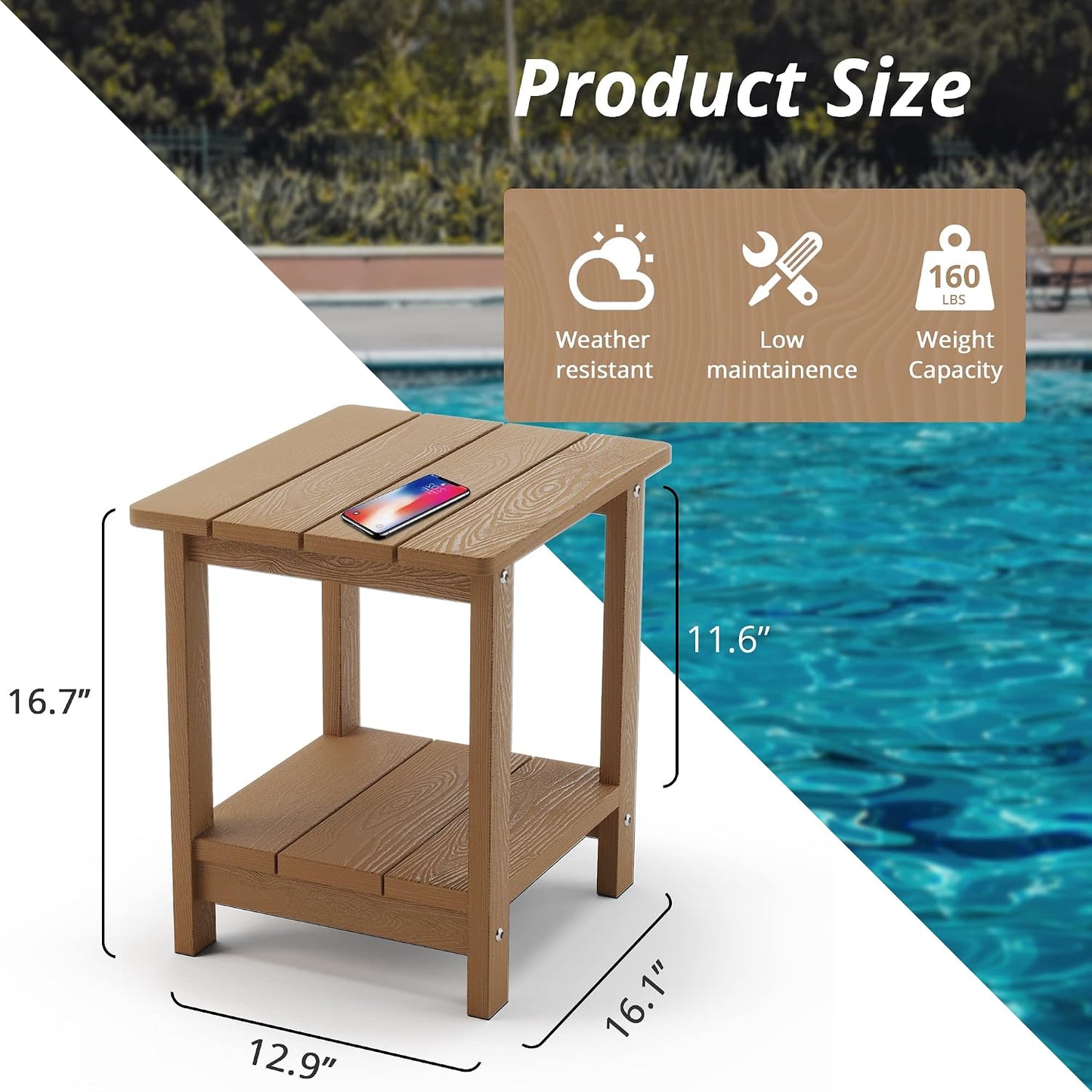 Mesa auxiliar Adirondack 2 niveles marrón resistente