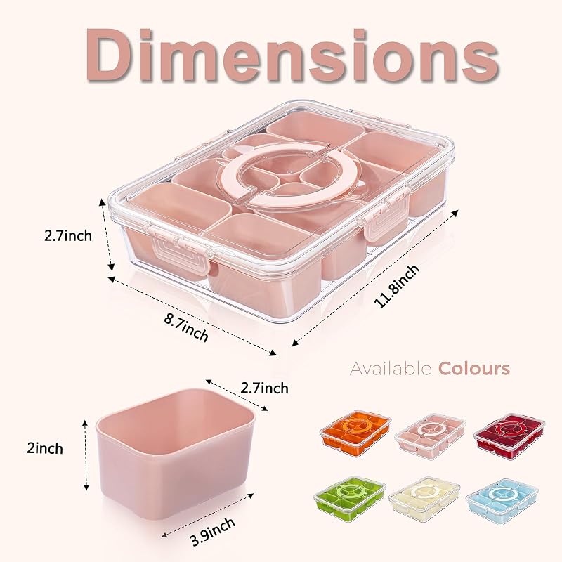 Contenedor Snackle Box con 8 cajas plástico rosa tapa asa