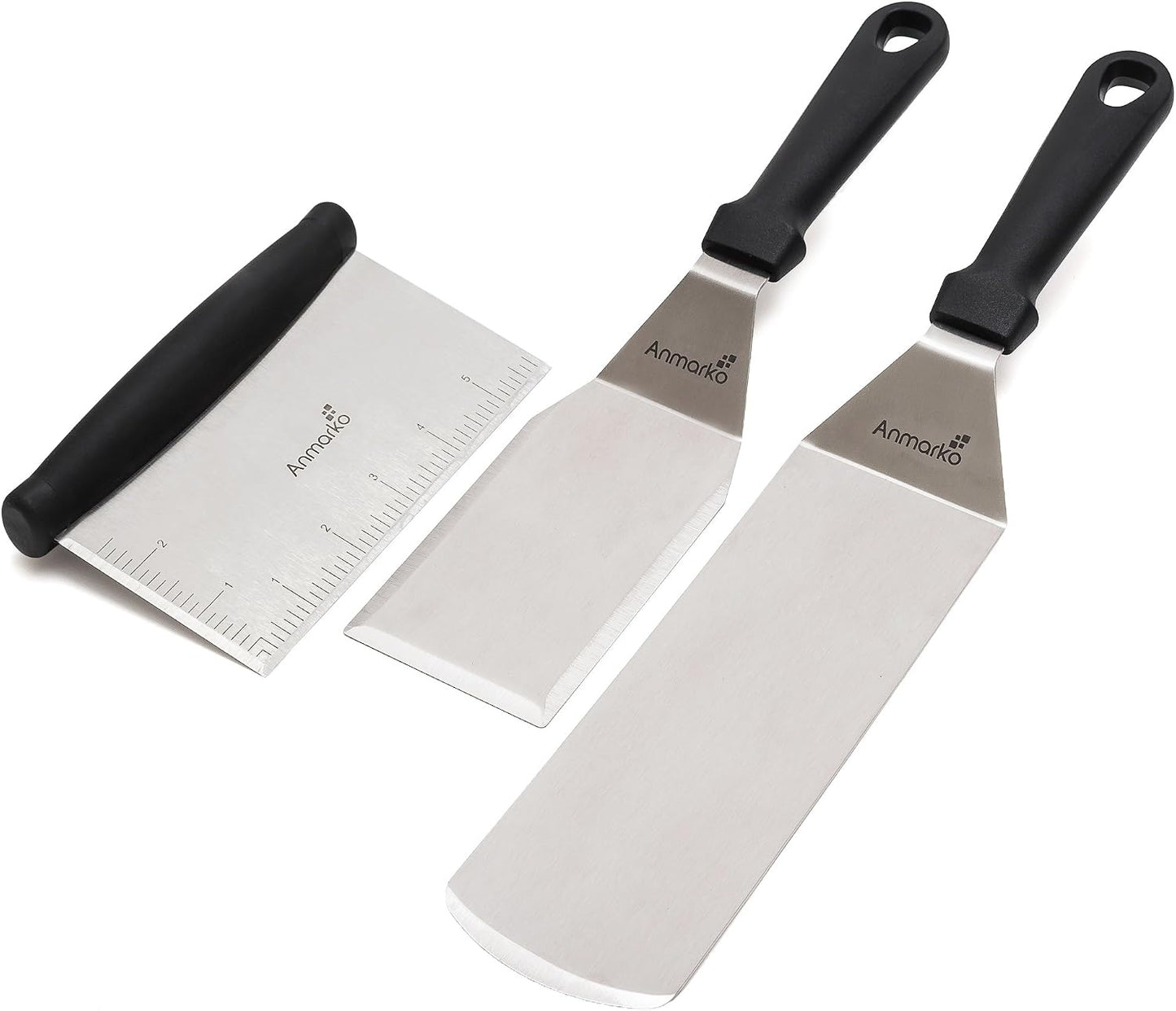 Juego 3 espátulas acero inox para hierro fundido y parrilla