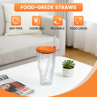 Pajitas repuesto compatibles con vasos Tervis 24 oz, popotes Tritan reutilizables transparentes con cepillos