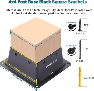 Base poste 4x4 6 Pzas soporte metal negro terraza