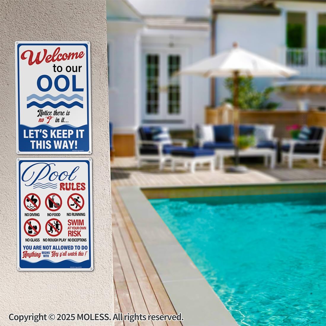 Letreros piscina 12x8" pack 2 aluminio 0.040 resistente