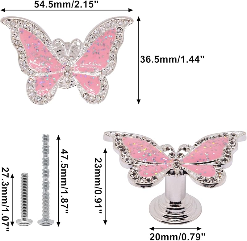 2 Pomas Cristal Mariposa Rosa para Tocador Cocina Baño