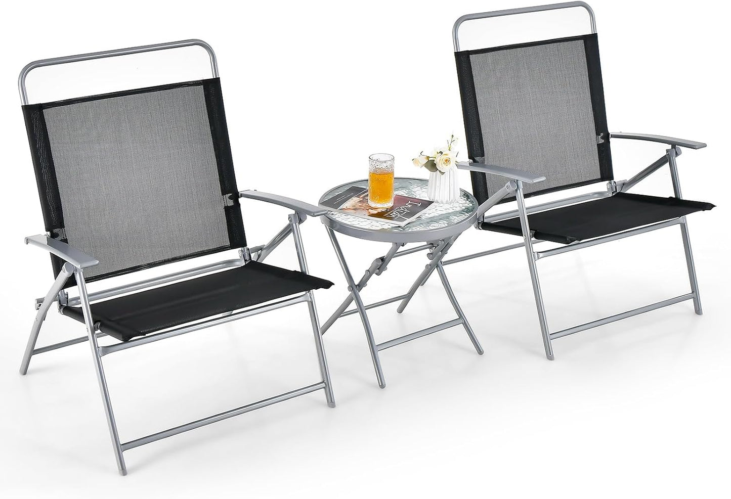 3 Sillas Plegables Metal Mesa Auxiliar Asiento Extragrande