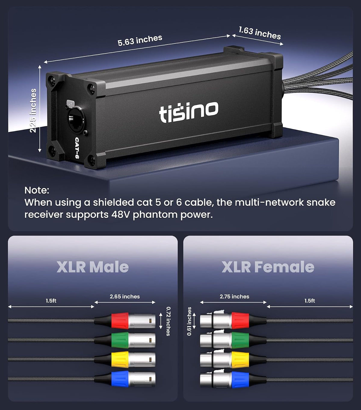 Extensor XLR 4 canales Ethernet 3pines XLR a RJ45 Cat5/Cat6