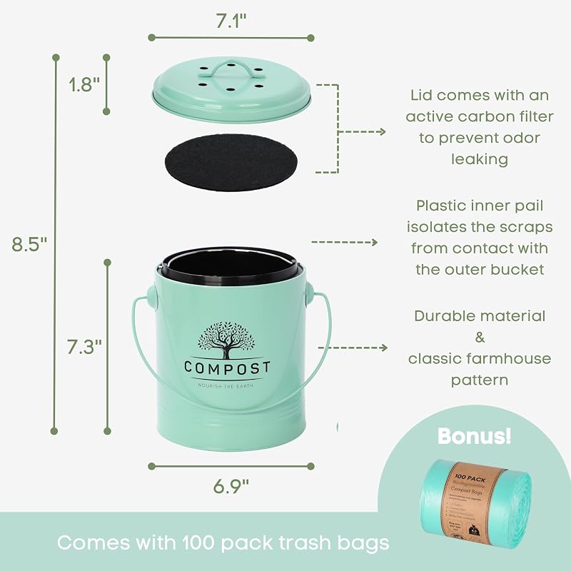 Cubo compost 1.3gal con tapa filtro carbón