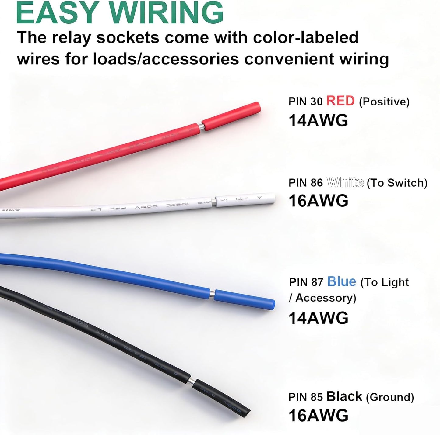 6 Pzas Relé 12V 30A 4 Pines SPST con Cables 14AWG