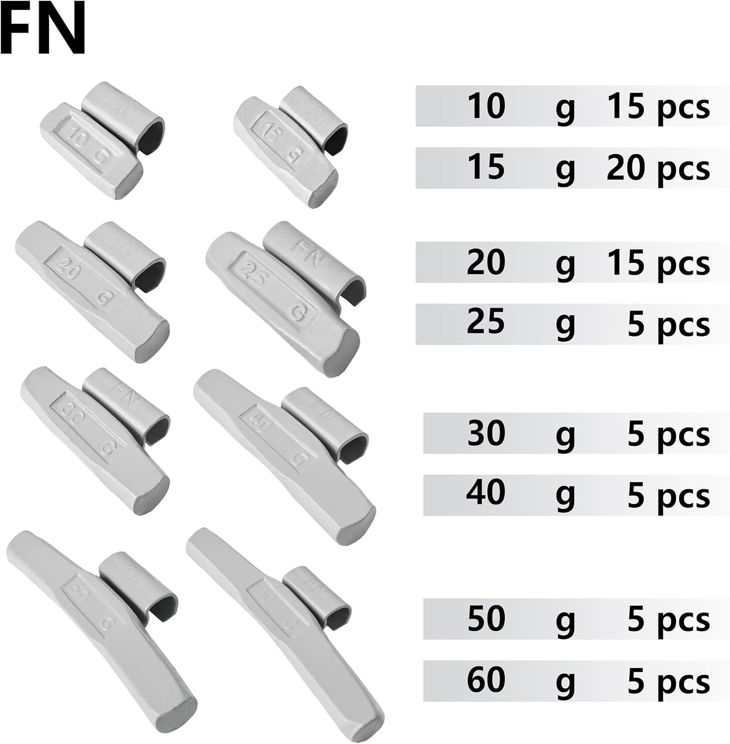 Kit Pesos Rueda FN-M75G 75 Pzas Gris 10-60g