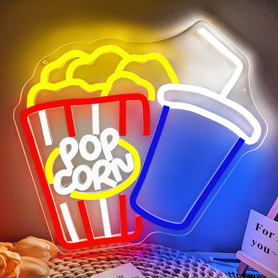 Letrero neón palomitas maíz para cine comedor automóvil