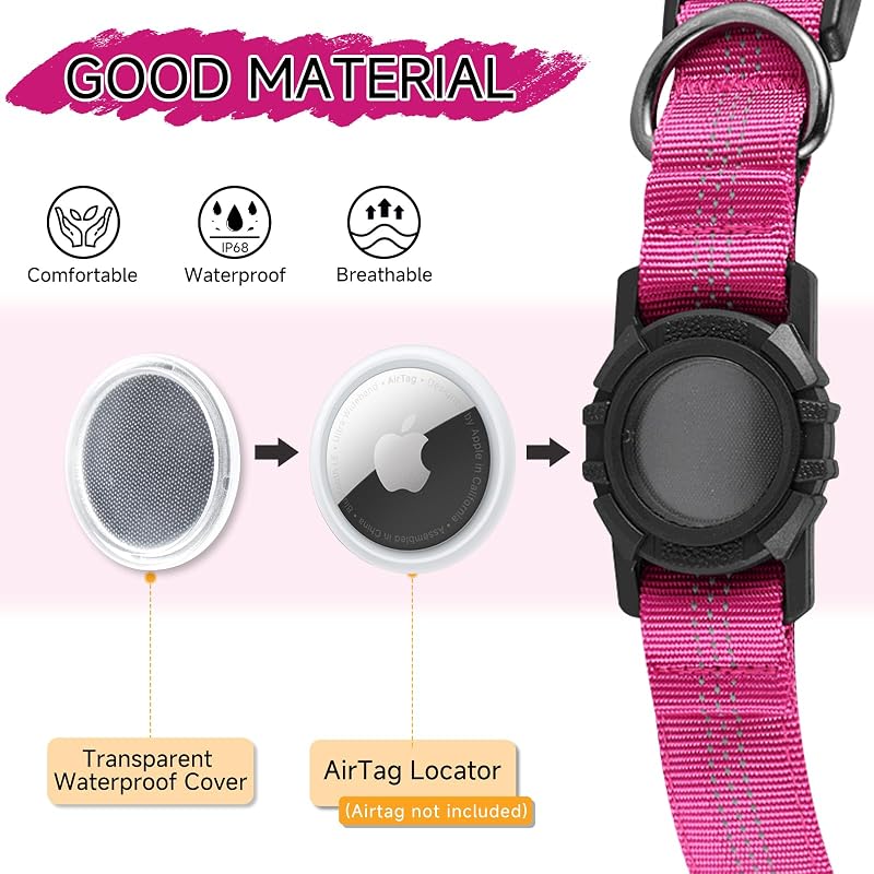 Collar perro comp Airtag funda impermeable varios tamaños rosa XS