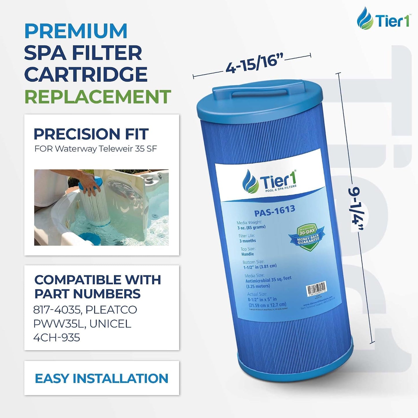 Cartucho filtro spa repuesto Waterway Teleweir 35 SF 4 Pzas
