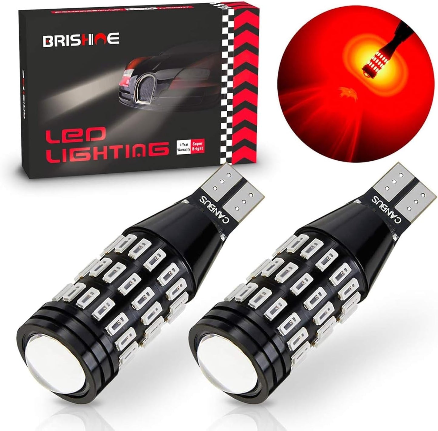 Bombillas LED Canbus 1500lm T15 W16W rojo brillante set 2