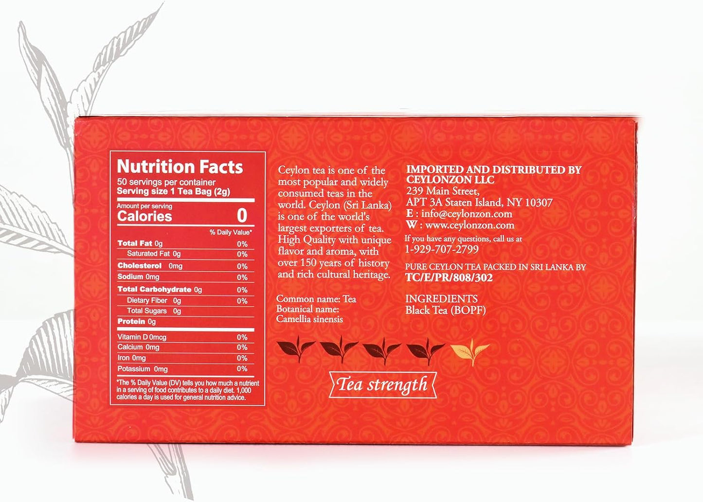 Té negro Ceylon 50 bolsas aluminio BOPF rico en antioxidante