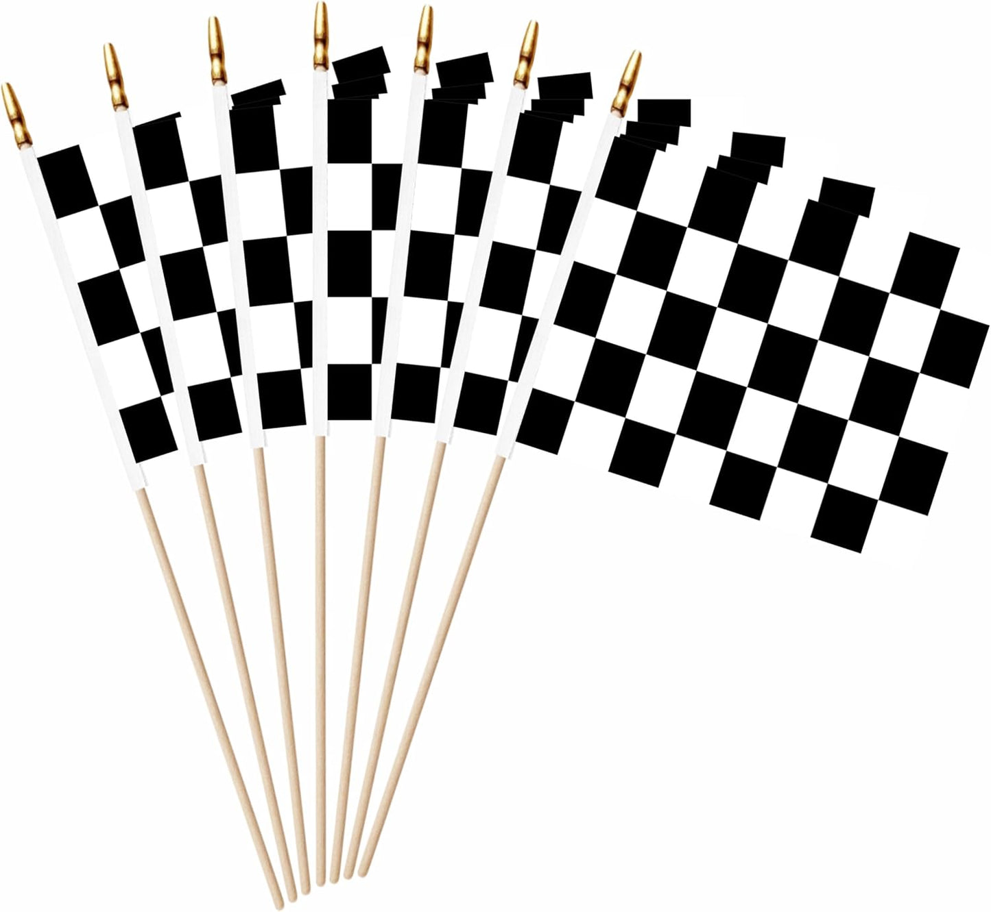 Bandera cuadros 5x8" set 20 palos madera ligera poliéster