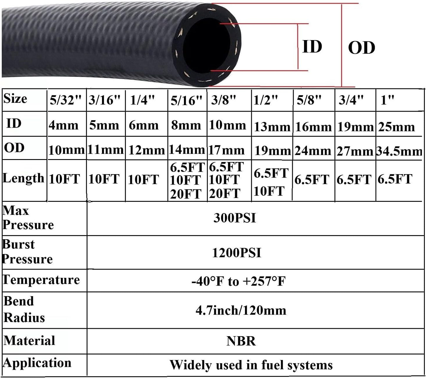 Manguera NBR combustible 6.6ft 300PSI negro