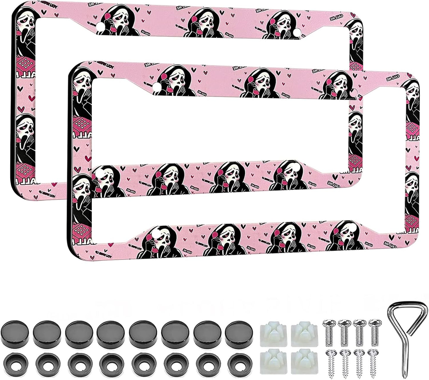 Portaplacas universales rosas para auto cara calavera