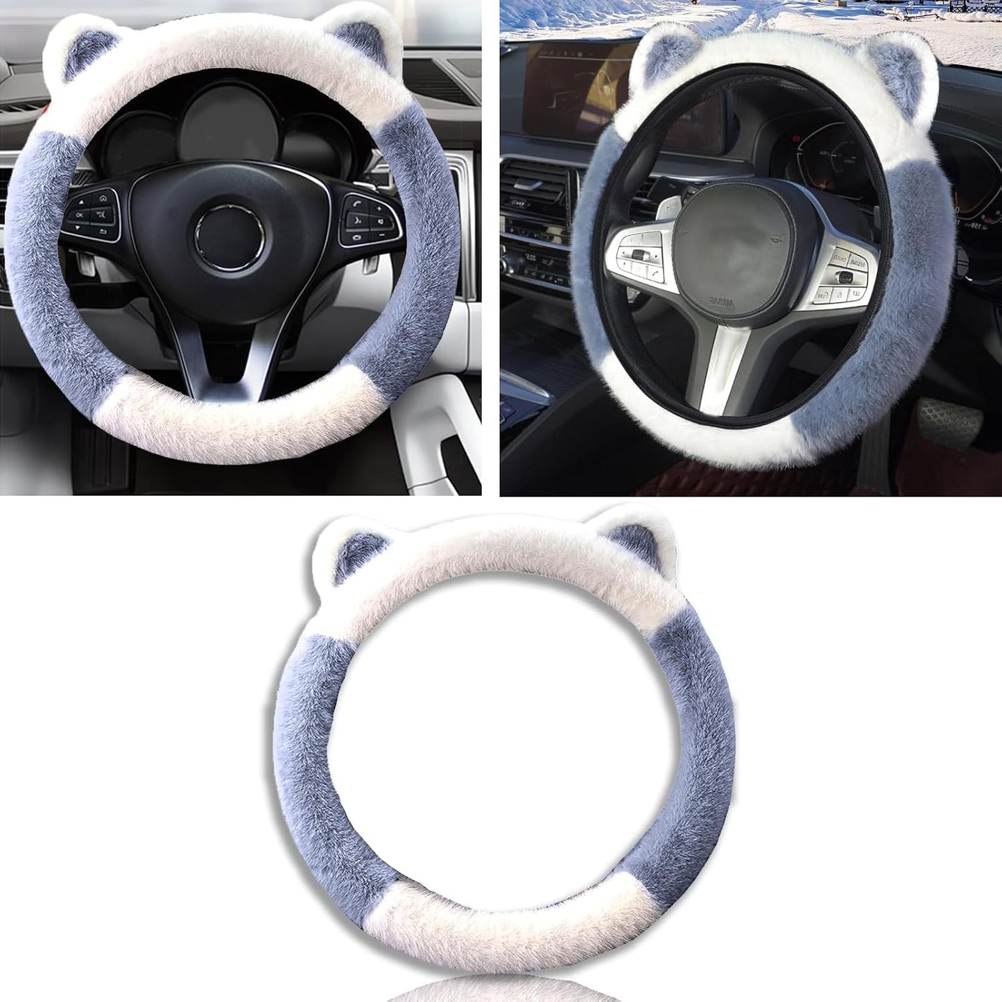 Funda volante automóvil orejas gatito felpa 15pulg