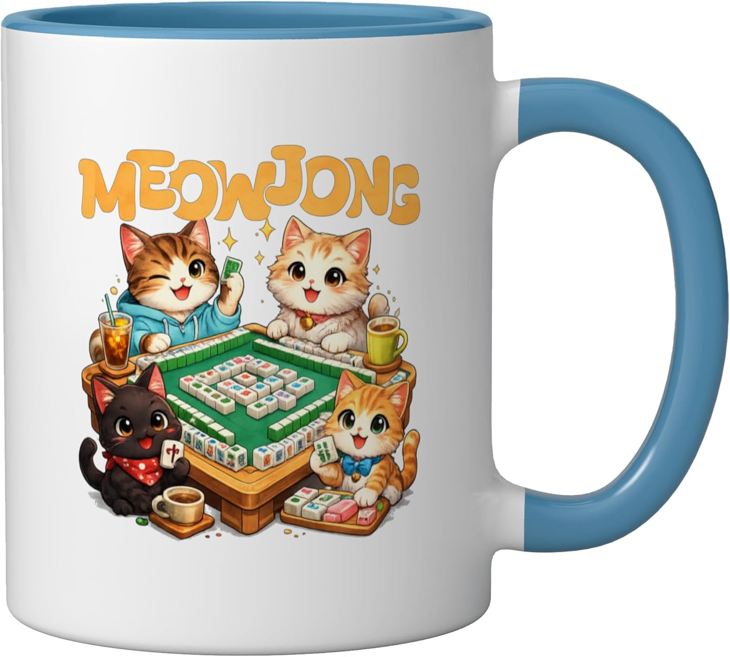 Taza Cerámica Juego de Mahjong Azul Blanco
