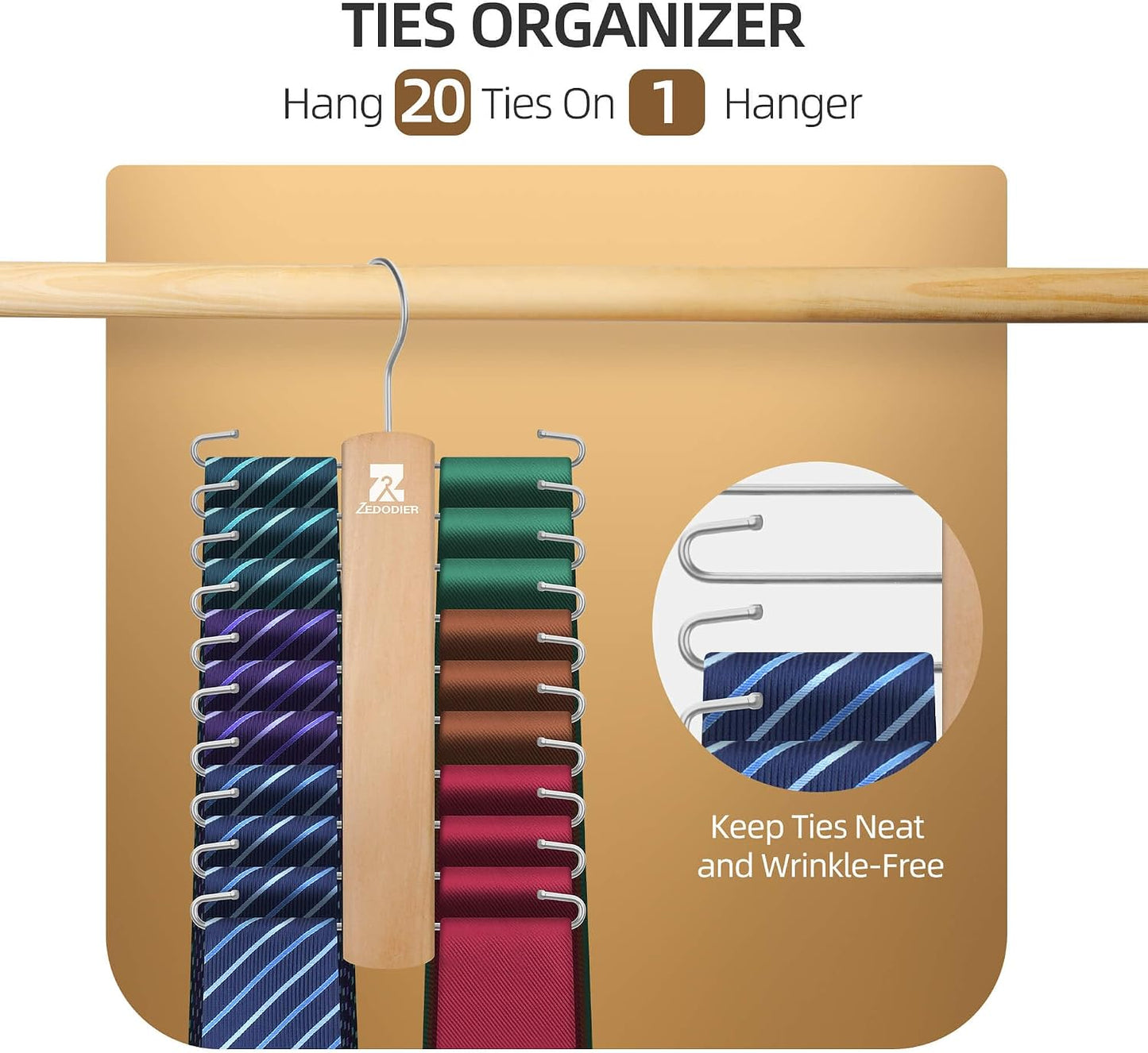 Organiz. corbatas madera giratorio antiderrap 40uds