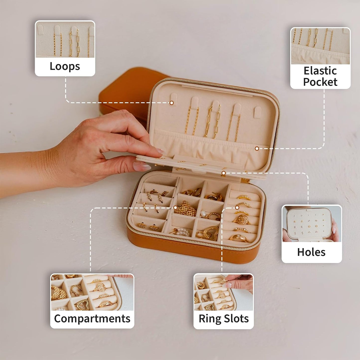 Joyero viaje mini cuero sintético para mujeres y niñas
