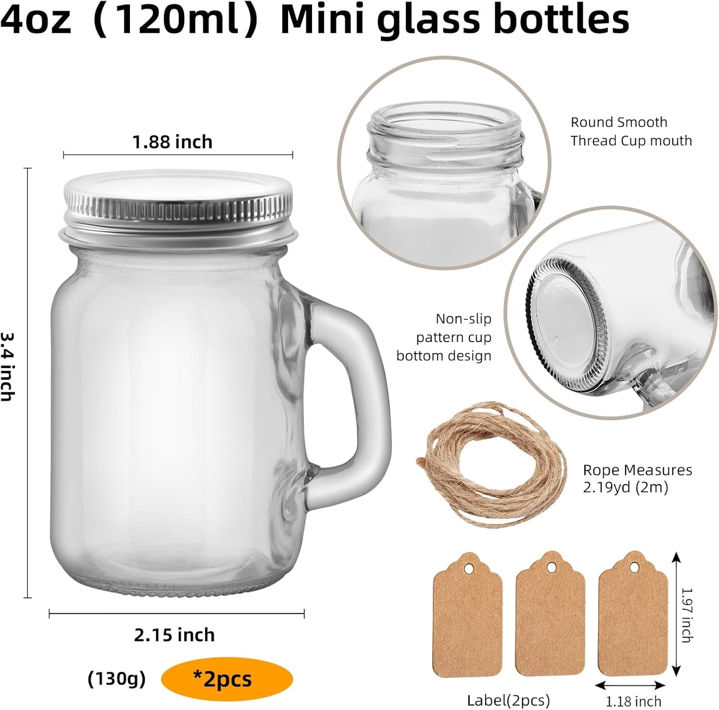 2 Tazas 4oz con Asas y Tapas para Beber y Regalos