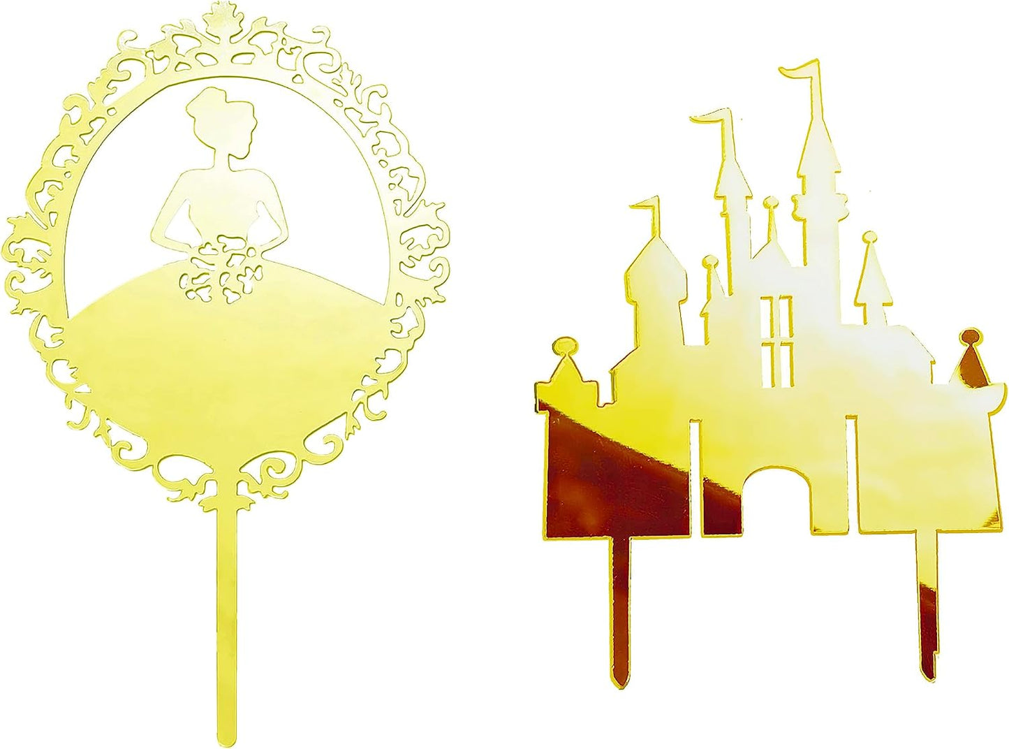 2 Pzas Decoración Pastel Reina Niña Espejo Acrílico Dorado