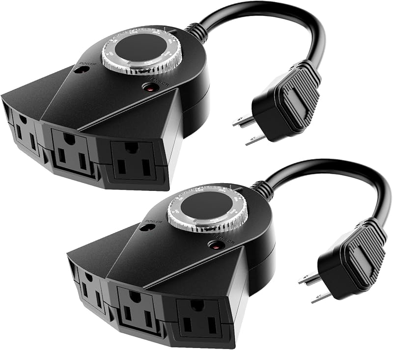 Temporizador sensor luz exterior 24h 2-8h 3 tomas pack 2
