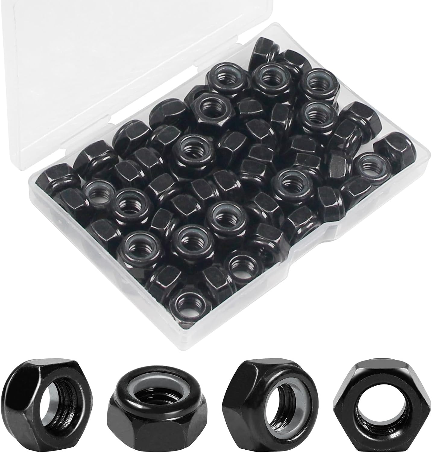 50 Tuercas Bloqueo M8 Negro Acero Carbono Nylock