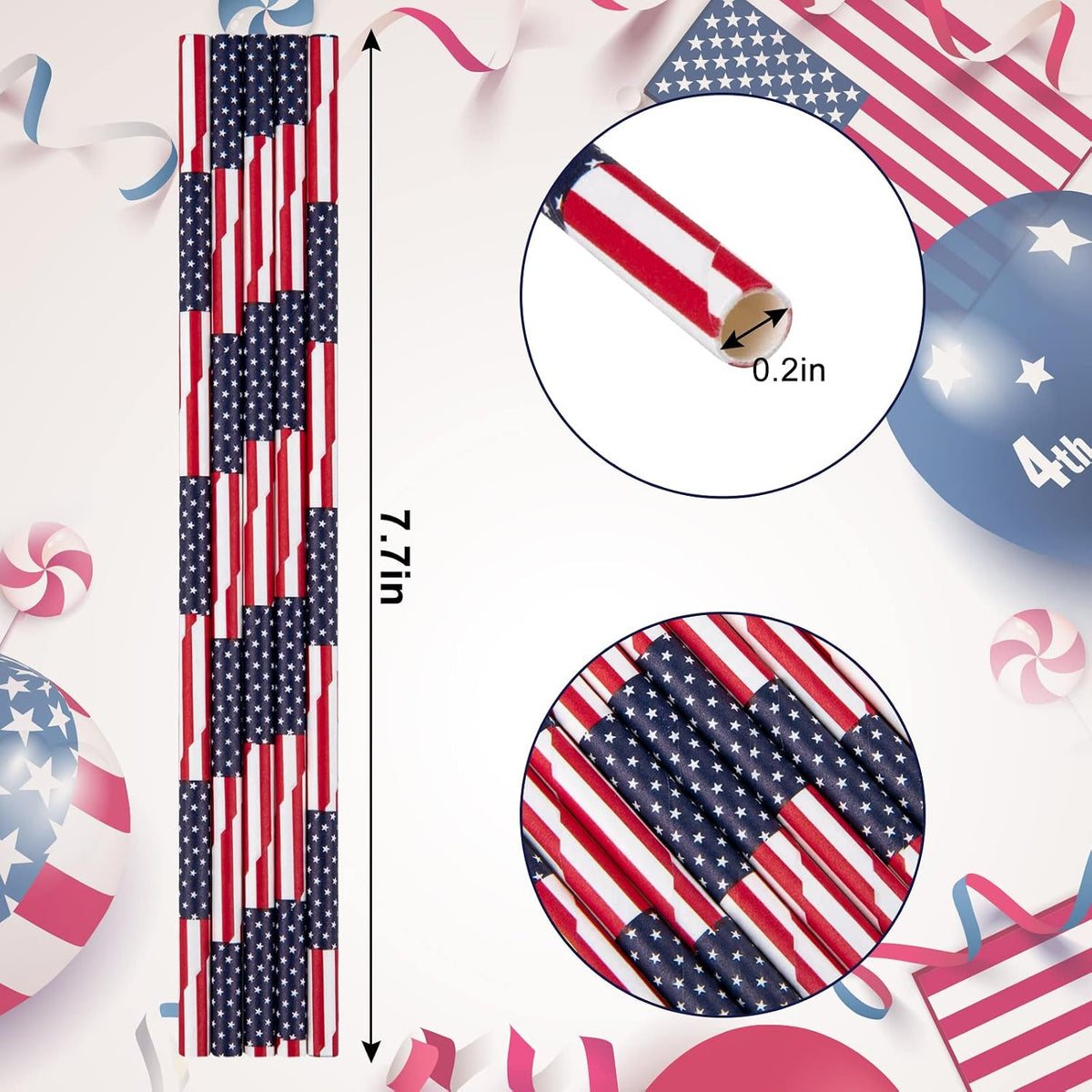 200 Popotes Papel Bandera Estadounidense 4 de Julio