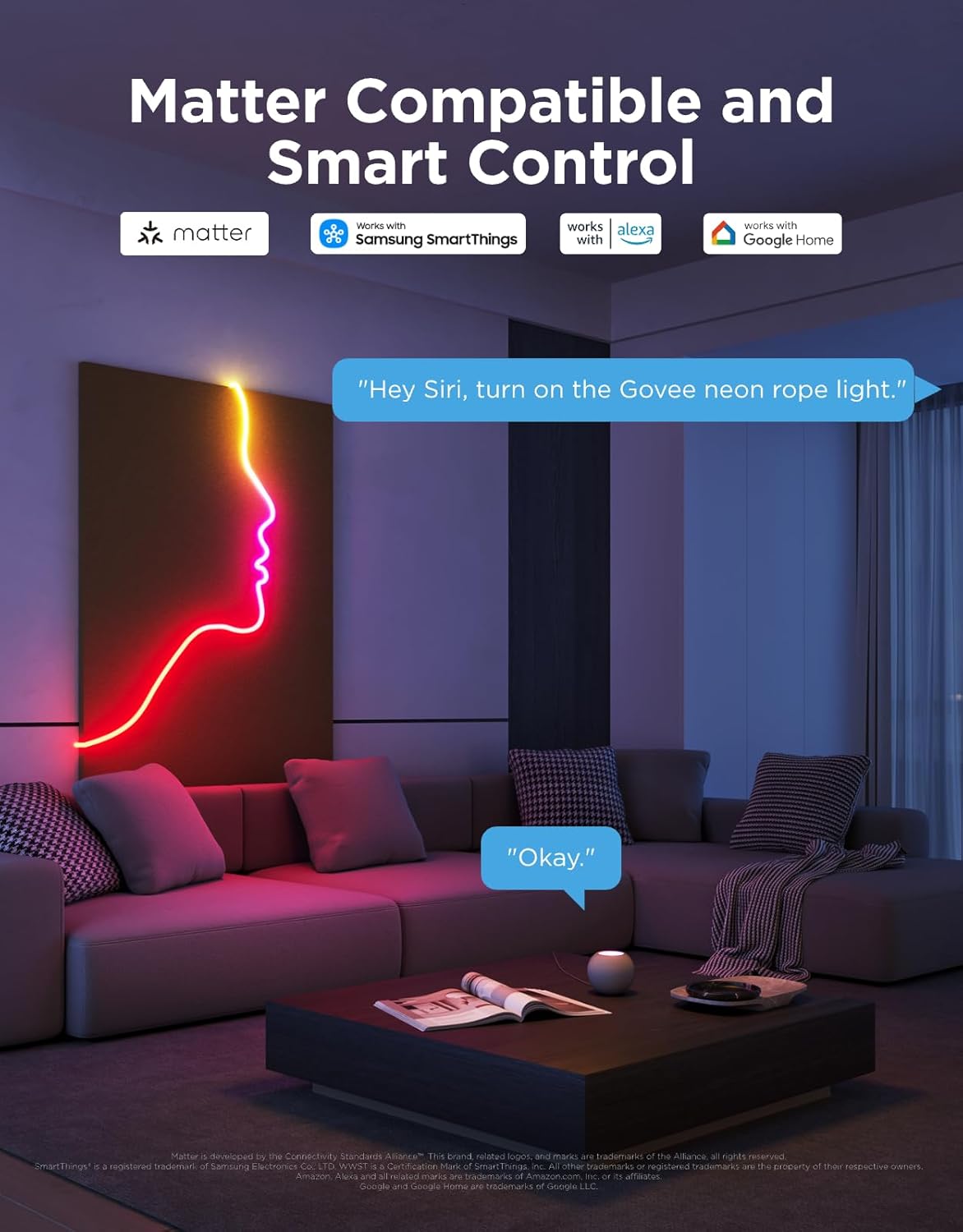 Luces neón RGBIC inteligentes para dormitorio y pared con