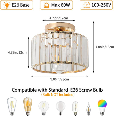 Lámpara techo cristal dorado 9pulg moderna entrada comedor