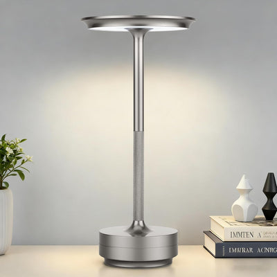 Lámpara mesa inalámbrica recargable led táctil plateada