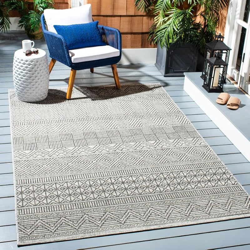 Alfombra lavable exterior 6'7x9'6 negro y gris
