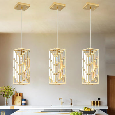 3 Lámparas Colgantes Cristal Dorado E26 para Comedor Dormitorio