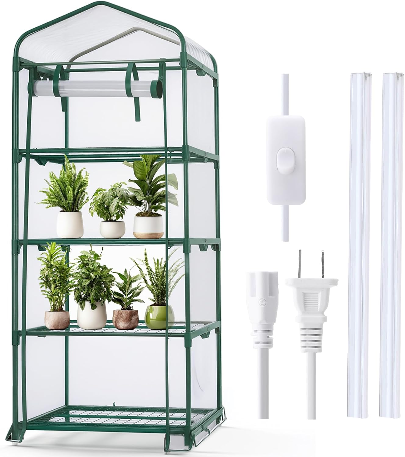Mini invernadero 4 niveles 62pulg alto con luces cultivo