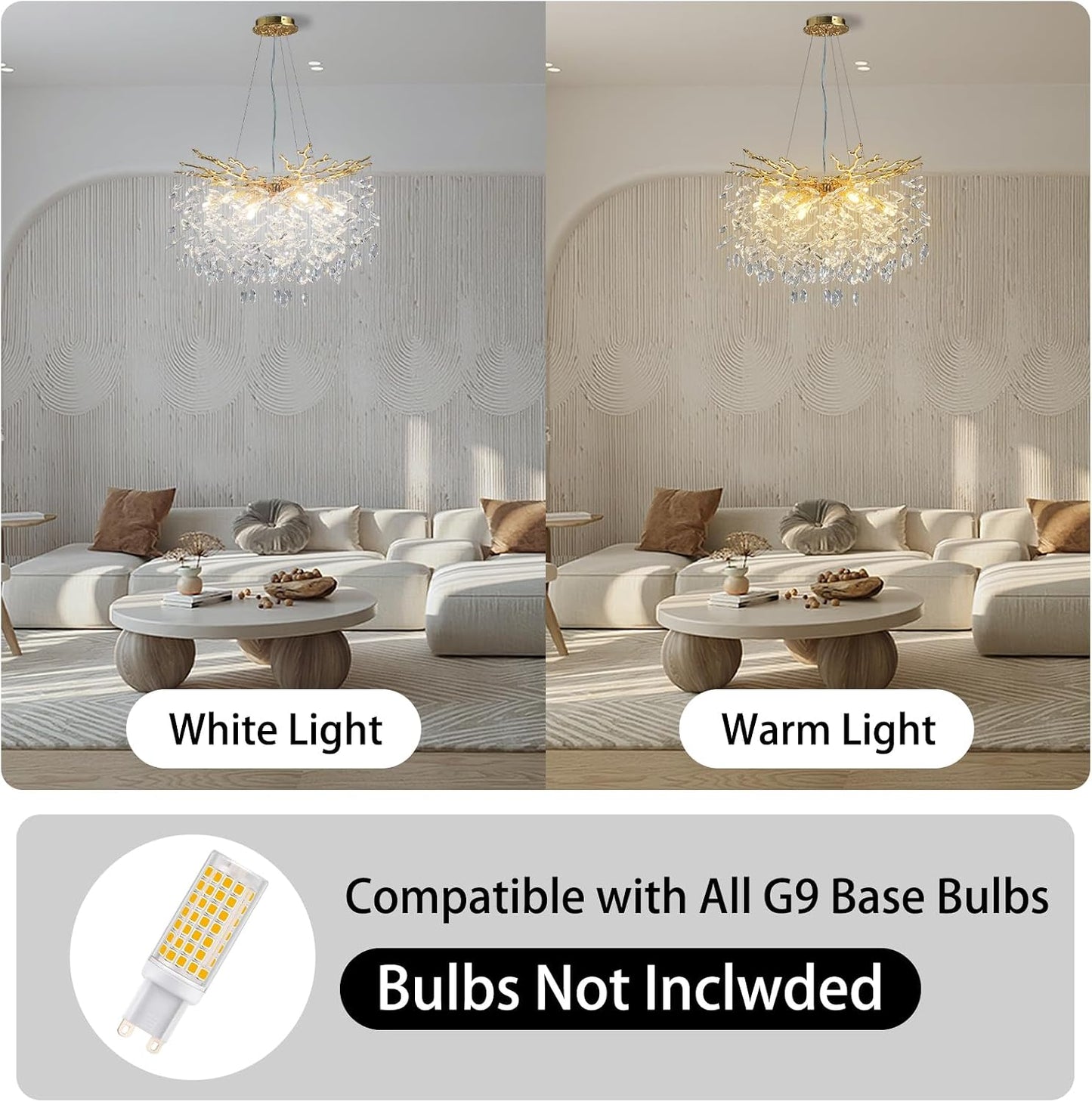 Candelabro moderno de oro con ramas cristal 8 luces