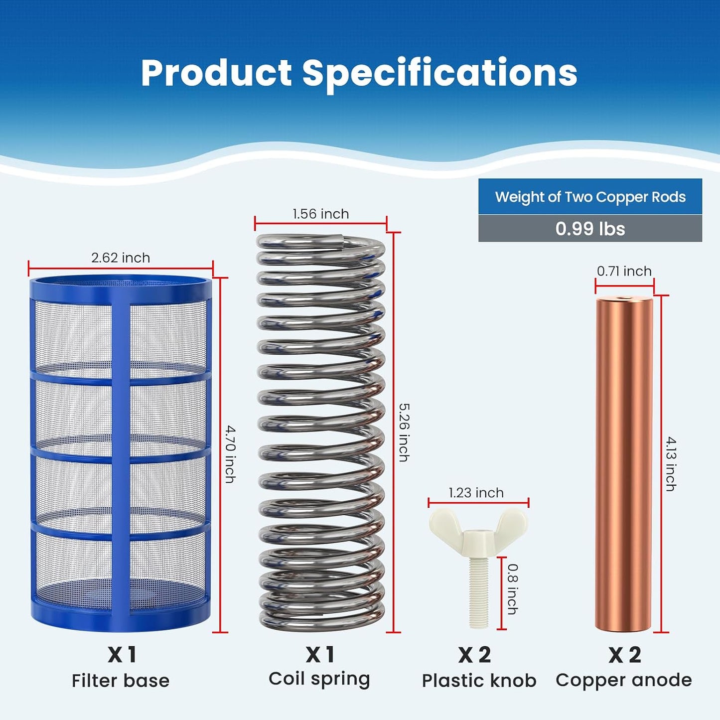 Kit repuesto cobre ionizador piscina 4.13x0.71pulg universal