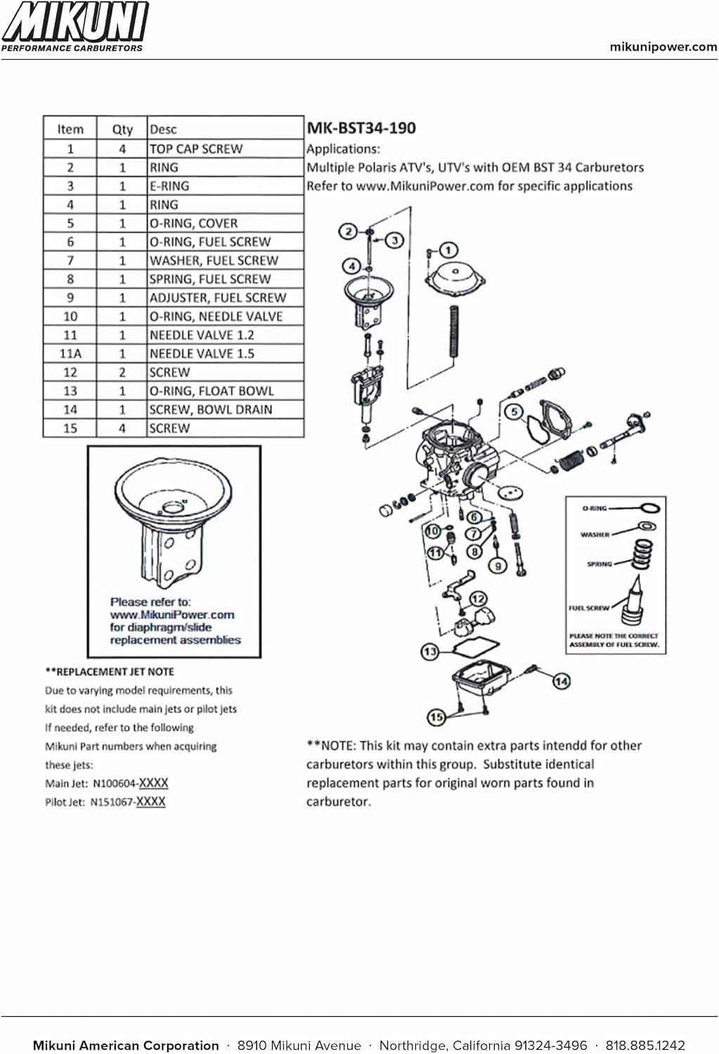 Kit reconstrucción carburador Polaris ATV UTV