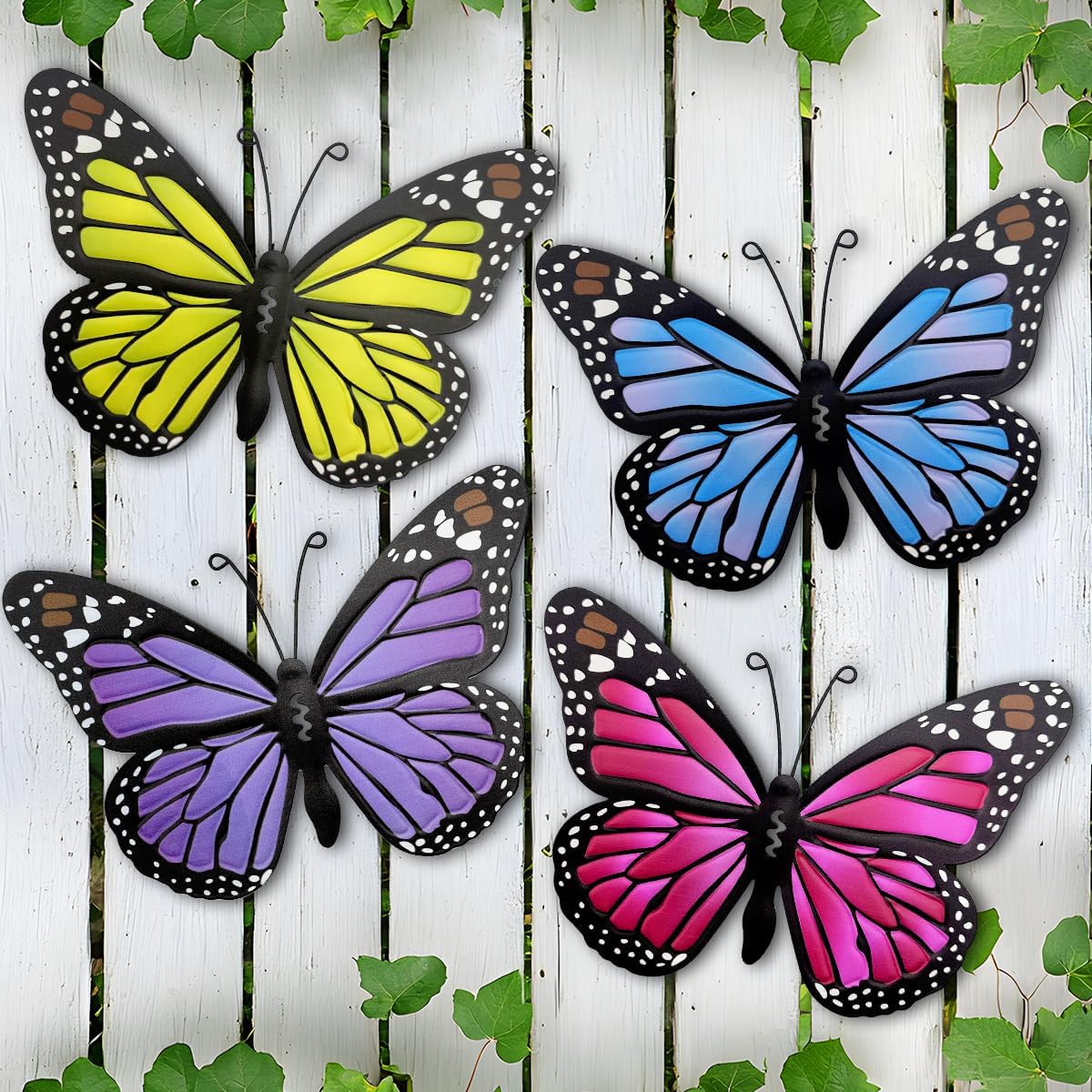 4 Mariposas Metal Colgantes Jardín 9.8"